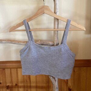 Grey Ribbed Crop Whisper Bra Tank  XS